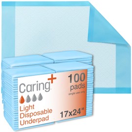 Caring Disposable Underpads, Pet Pee Pads for Potty Training, Light Absorbency, 17 x 24 in, 100-Pack