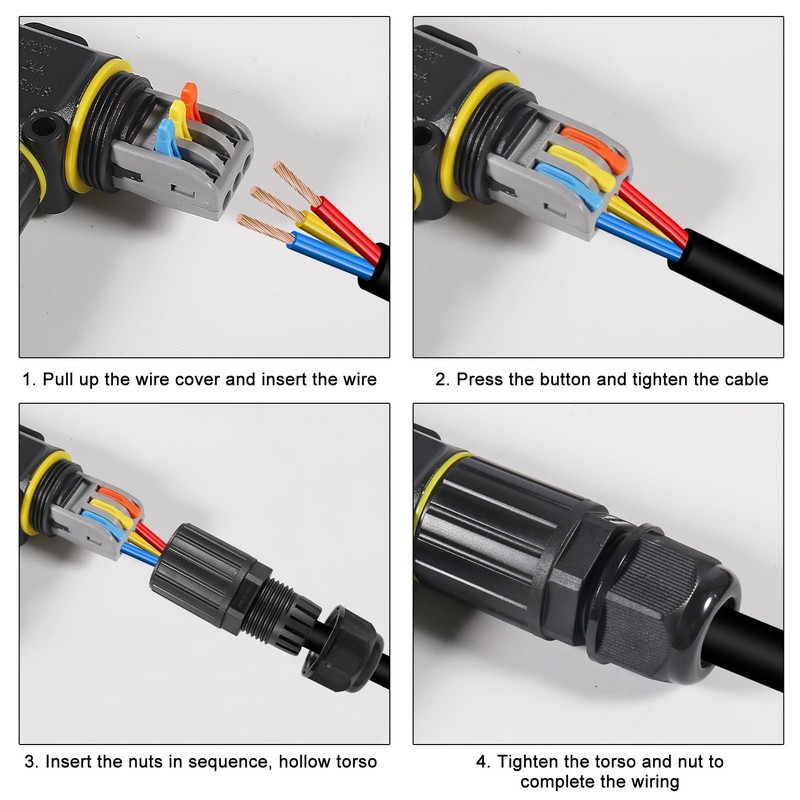 2PCS 3 Way IP68 Waterproof Electrical Cable Connector, Outdoor 3