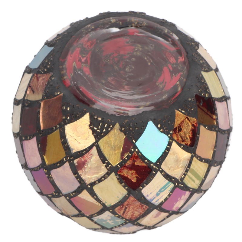 Mosaic Glass Tea Light Holder Romantic Decorative Red Handmade Cracked