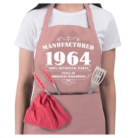 Bang Tidy Clothing 60th Birthday Presents for Women Ladies Gifts Her Funny Apron 100% Cotton 2 Pockets - Manufactured 1964 - Pink