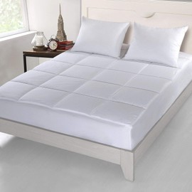 Cottonpure 500 Thread Count Sustainable Overfilled Self-Cooling 100% Cotton Fill and Cover Mattress Pad, Full, White