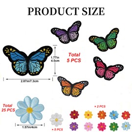 VICZON Pack of 30 Iron-On Patches Flower Embroidered Patches Iron-On Patches for Clothes Bags Backpacks for Iron-on or Sew On Repair DIY T-Shirt Jeans Jackets