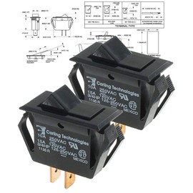 Carling Technologies Rocker Switches TA201-TB-B,(Pack of 2) SPST ON-None-Off BLK