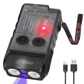 BORUIT V20 Small Flashlight EDC Flashlight with Clip,365nm UV,180°Head Swivels,1000LM USB C Rechargeable Mini Pocket Keychain Flash Light,110DB Buzzer,with COB Light-13 Mode(Black UV Edition)