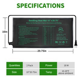 HYDGOOHO Seedling Heat Mat 2 Pack Dual Certified by MET and UL Plant Heating Mat Pad with Power Failure Protection Thermostatic Waterproof Suitable for Seedlings