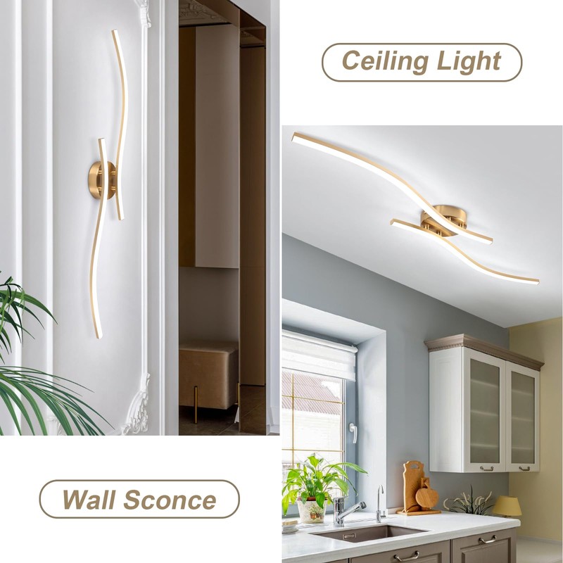 HLILCEH 28W Gold Linear Ceiling Light Gold Modern LED Ceiling