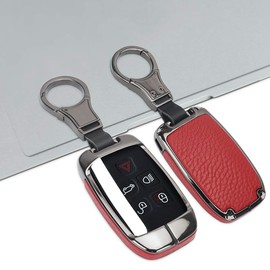 MARCHFA Leather Key Case Key Case Compatible with Evoque Discovery Sport Evoque XF XJ F-Pace Key Box 5 Buttons (Red)