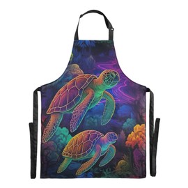 Haskirky Kitchen Cooking Aprons,Colored Turtle Adjustable Bib Waterproof Aprons with 2 Pockets for Women Men Kitchen Cooking Gardening