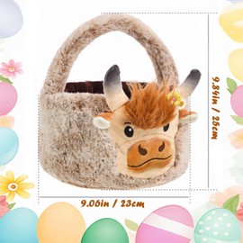 Easter Basket, Soft Highland Cow Plush Baskets, Easter Egg Hunt Buckets, Easter Decorations Indoor Outdoor, Cute Easter Gifts for Kids, Adults, Teens, Toddlers, Girls