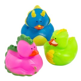 Nikki's Knick Knacks Bright Dinosaur Rubber Ducks - Party Favors, Prize Boxes, Treasure Boxes, Stocking Stuffers - 3 Piece