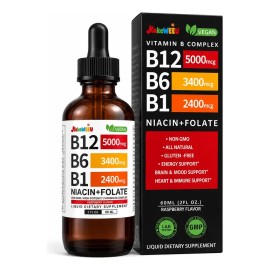 Vitamina B12 Líquida KAKEWEEU Complejo B con Metilcobalamina, para Cerebro y Corazón, Sabor Frambuesa