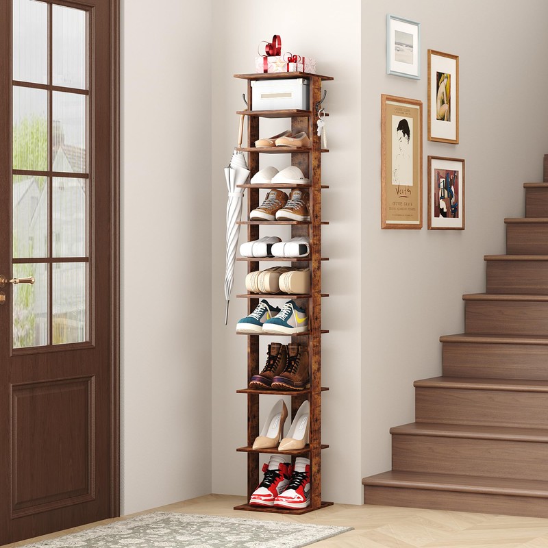 HOMEFORT 10-Tier Vertical Shoe Rack, Corner Shoe Tower, Slim Shoe