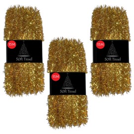 50ft Tinsel Garland For Christmas Tree Decorations Xmas Thick Metallic Sparkly Foil Long Wide Stairs Crafts (Silver)