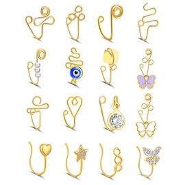 TOBENY 16-24PCS African Nose Cuffs for Women Multi-Style Faux Fake Nose Ring Non Piercing for Teen Girls Small Clip on Nose Ring Set
