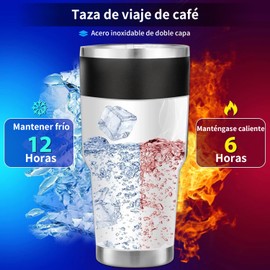 Termo Acero Inoxidable, Termos para Cafe, Vasos de Acero Inoxidable con Tapa y Popote, para Trabajo, Viajes, Hogar, Regalos de Navidad (30oz/850ml, Negro)
