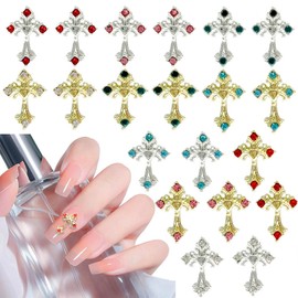 Gems Cross Nail Charms - Crystal Cross Nail Charms - 20Pcs, y2k Cross Nail Art Rhinestones, 3D Punk Nail Cross Charms for DIY Designs Supplies