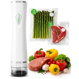 Compact Vacuum Sealer for Food, Handheld Vacuum Sealer with Auto-Stop & Detachable Water Tank, Includes 30 Reusable Bags for Kitchen, Meal Prep & Travel