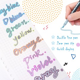 Tommax Double Line Outline Markers 24pcs, Metallic Shimmer Markers for Gift Cards, Rock Painting, Wood, Ceramic, Glass