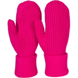 styleBREAKER 09010046 Women's Winter Knitted Mittens Plain with Patterned Waistband Warm Mittens Knitted Gloves, pink
