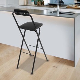BIXIBIN Portable Folding Bar Stool Dinng Chair, Heavy Duty 275 lbs Capacity, W/Padded Seat Backrest, Space-Saving, PU Cushioned Tall Foldable Seat, Adjustable Height for Kitchen, Bar, Cafe, Black