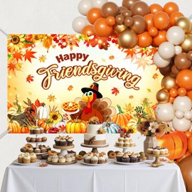 Mocsicka Friendsgiving Backdrop Happy Thanksgiving Banner Backdrop Fall Pumpkin Friendsgiving Party Decorations Photo Booth Props 70.8 x 43.3 Inch