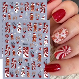 Christmas Cute Stickers for Nail Art Christmas Nail Decals 6 Sheets 3D Self-Adhesive Cute Candy Snowman Elk Gingerbread Man Nail Art Design Decals Acrylic for Women DIY Manicure Decoration Supplies