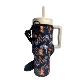 Lit Handlers 40oz Handled Tumbler Sleeve With Carrying Straps - Pattern: Skeleton Hands