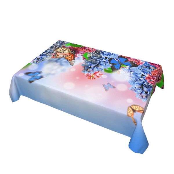 GSRONY Decorative Rectangle Table Cloths Spring Butterfly Lilac Flowers Hello