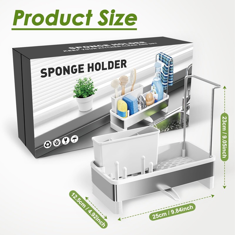 Ewaiira Stainless Steel Sink Caddy, Sponge Holder for Kitchen Sink
