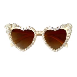 Zcbzbn Bridal Sunglasses Heart Sunglasses Faux Pearls Decorative Sunglasses White Alphabet Sunglasses for Women Bridal Shower Bachelorette Party Wearable, White