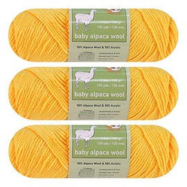 Baby Alpaca Wool Blend Yarn Worsted Weight 3 skeins (100g/each) Art Crafts Crochet and Knitting Sunny Cat Premium Brand (04 Cream Yellow)