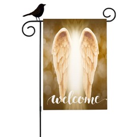 Mugod Angel Wings Garden Flag 12.5x18" Double Sided, Holy Angel Home Flags Double-Sided Banner Welcome Yard Flag for Boys Girls Newborn Birthday Party Decor