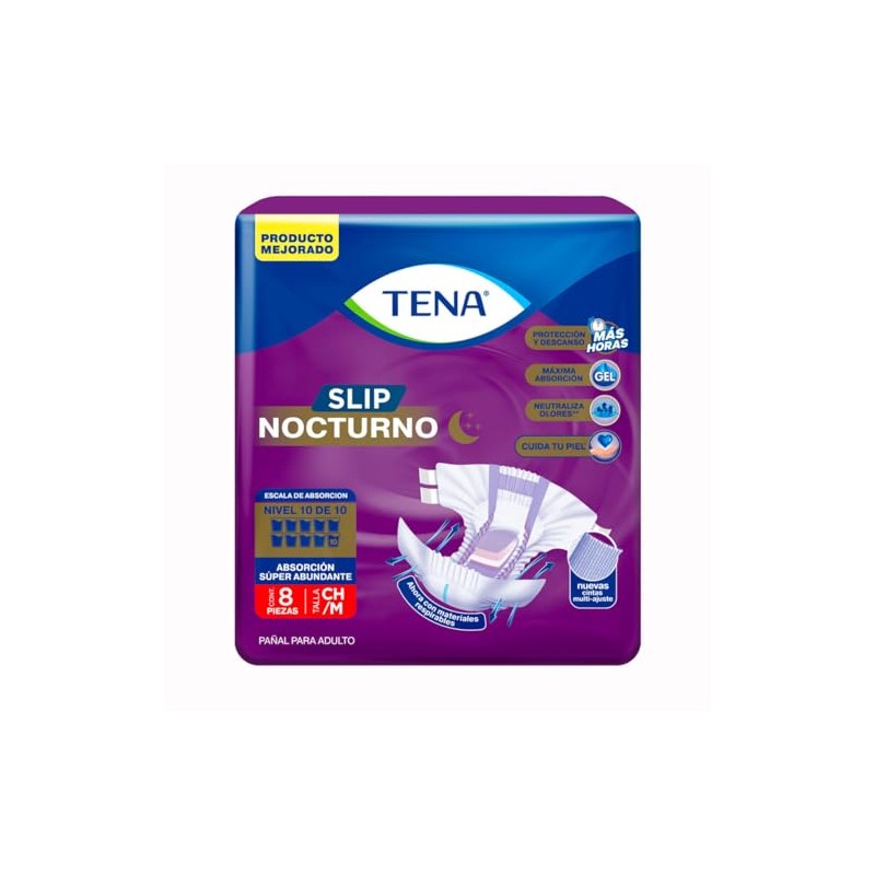 TENA Slip Nocturno - Pañales Para Adulto, Talla CH/M, 8