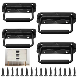 sinzau Folding Handle, 4 Pieces 100 mm Folding Handle, Black, Spring-Loaded Box Handle, Box Handle Foldable with Screws, 2 Pieces 100 mm and 2 Pieces 120 mm Folding Handles, for Tool Boxes