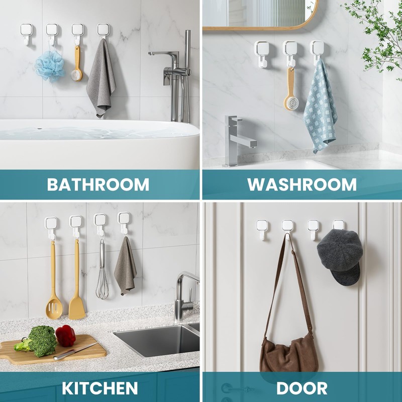 TAILI Heavy Duty Suction Cup Shower Hooks 4 Pack, Damage-Free