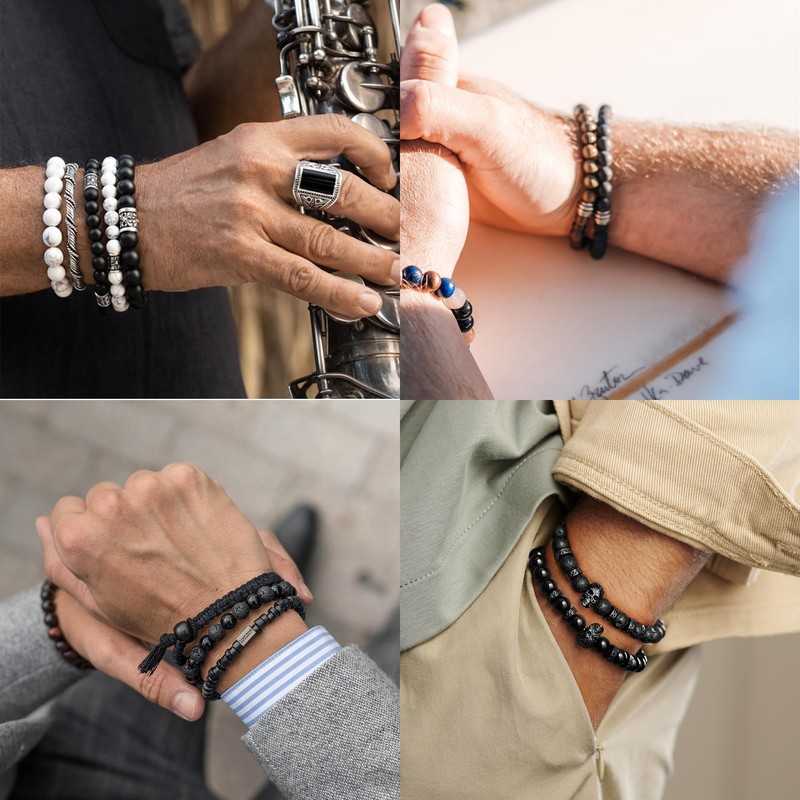 Avotto Mens Beaded Bracelets Tiger Eye Initial Bracelet for Men