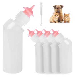 FEDIPUP Puppy Bottles for Nursing Puppy Milk, Pack of 5 Kitten Bottles for Nursing Newborn, Puppies Milk Feeder with Silicone Nipple, for Feeding Baby Cats Dogs Small Animals, Pink Short Nipple
