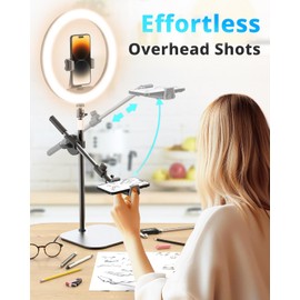 UBeesize 12" Desk Ring Light with Stand and Phone Holder, Overhead Phone Mount for Video Recording, Zoom Meeting, Live Streaming, Tiktok, YouTube，Compatible with iPhone, Android, Cameras