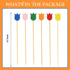 100PCS Tulip Flower Cocktail Picks 4.7 Inch, Fancy Toothpicks for Appetizers Bamboo Floral Picks Fruit Skewers for Appetizers Food Sandwiches Drinks Party Decoration (Tulip)