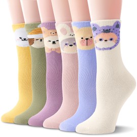 EBMORE Kids Girls Socks Cotton Crew Cute Unicorn Gifts Animal Pattern Fashion Fun Novelty Socks 6 Pack Stocking Stuffers(Assorted Animal,5-8 Years)