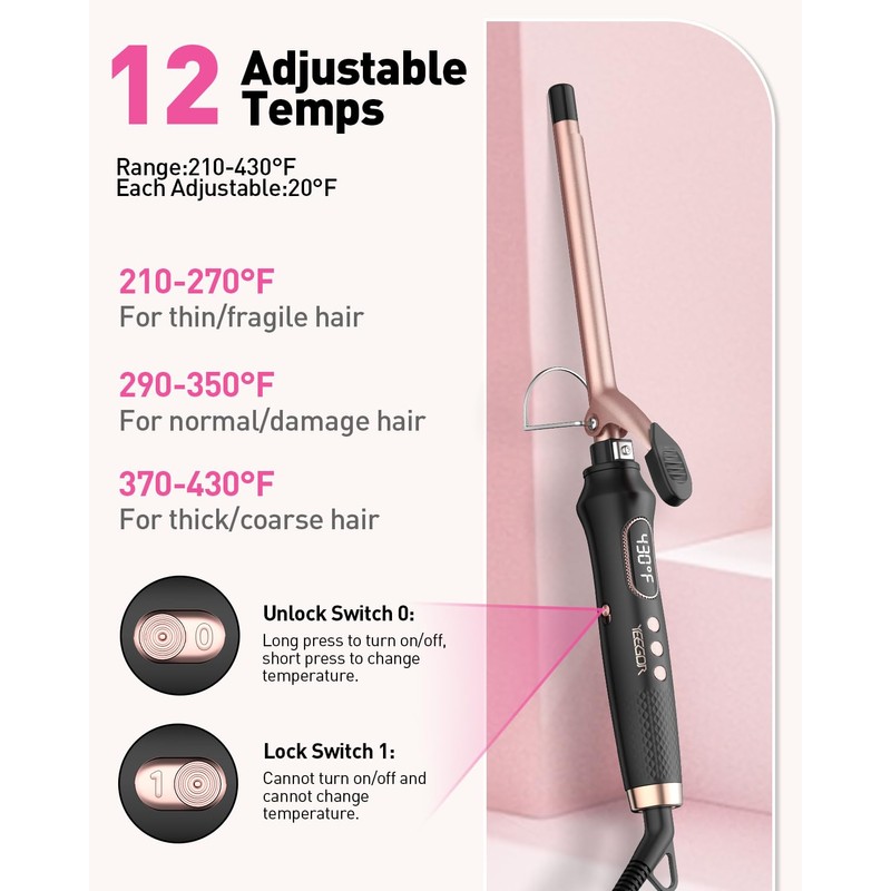YEEGOR 3/4 inch Curling Iron,Extra Long Barrel Culing Wannd,100-240V Dual