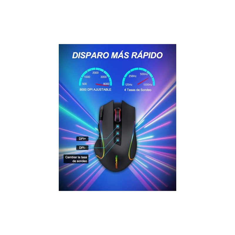 TERPORT S500 Mouse Gamer Inalámbrico Ergonómico con Retroiluminado RGB