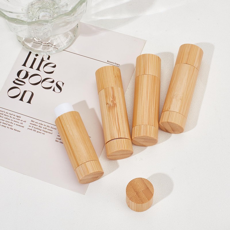 NICENEEDED 4 PCS 5g Bamboo Lipstick Tubes, Refillable DIY Lip