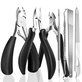 EBEWANLI Toe Nail Kit, 7PCS Pedicure Tools for Feet, Heavy Duty Toenail Clippers for Thick Toenails or Ingrown Toenail Removal, Professional Nail Nippers Cutters with Non-Slip Handle for Seniors