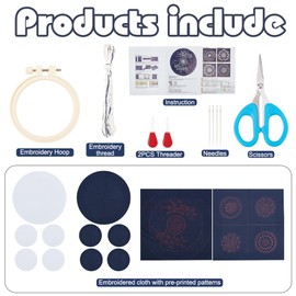 WEBEEDY 5 Set Sashiko Kit DIY, 1 Set Sashiko Tea Mat 4 Sets Sashiko Coaster Kit Sashiko Thread and Needles Embroidery Sewing Set Kit Coaster Making Kit for Beignners