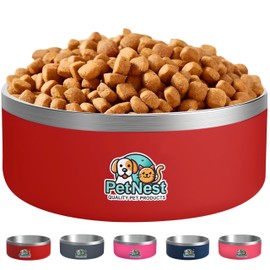 Small Stainless Steel Dog Bowls (32oz) – Cute Red Puppy Food & Water Bowl | Non-Slip Metal Cat & Dog Dishes | Durable Pet Feeding Bowls for Small Dogs & Cats