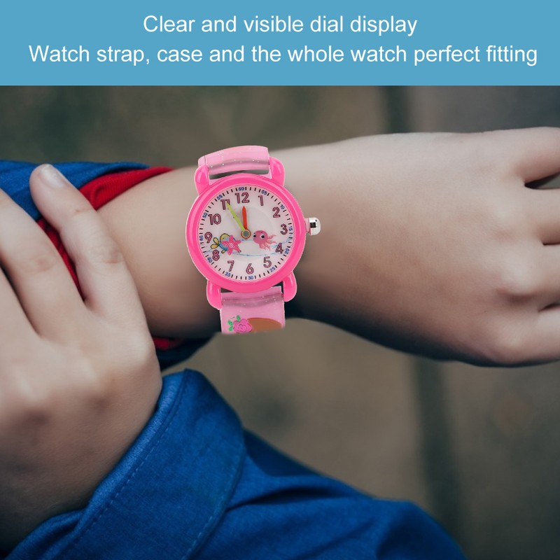 Children Watch Cartoon Pattern Waterproof PVC Strap Quartz Children WatchPink