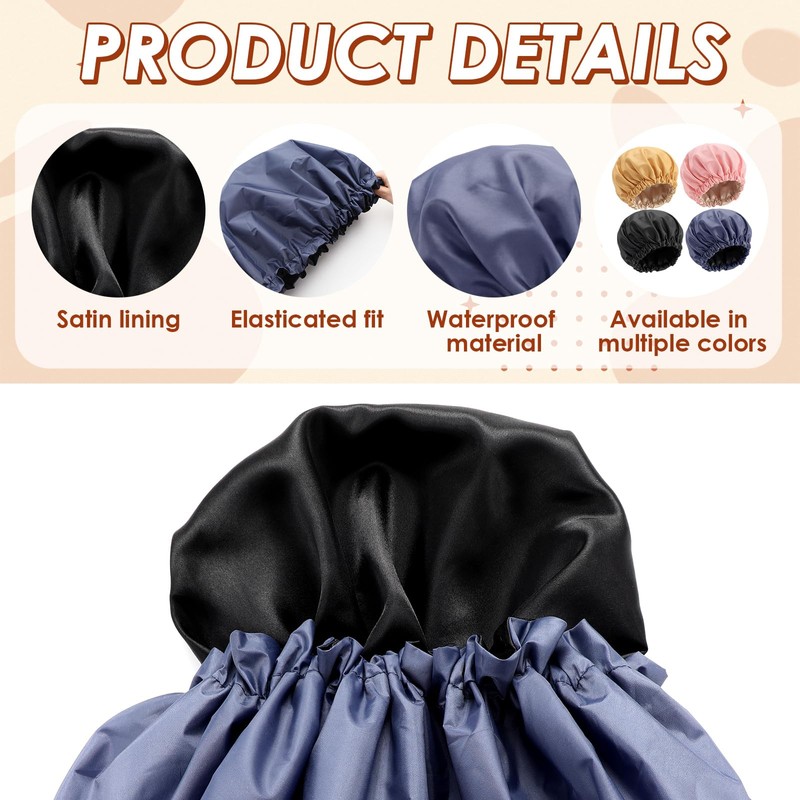 Janmercy 4 Pcs Shower Cap Satin Lined for Hair Protection