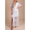 MAXVIGOR Women's V-Neck White Lace Maxi Dress Boho Embroidered Dress