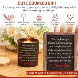 I Met You - Christmas Gifts for Her or Him - Anniversary or Wedding Gift for Women - Romantic Gifts for Wife & Husband - Wooden Base & Gift Box Included - Vanilla & Lavender Scented Candle - 10oz